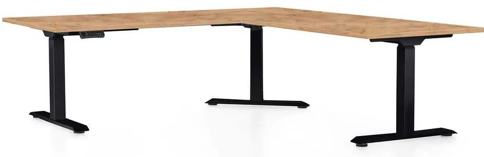 Masă înălțime reglabilă OfficeTech Angle, 180 x 200 cm, picioare negre, stejar kraft