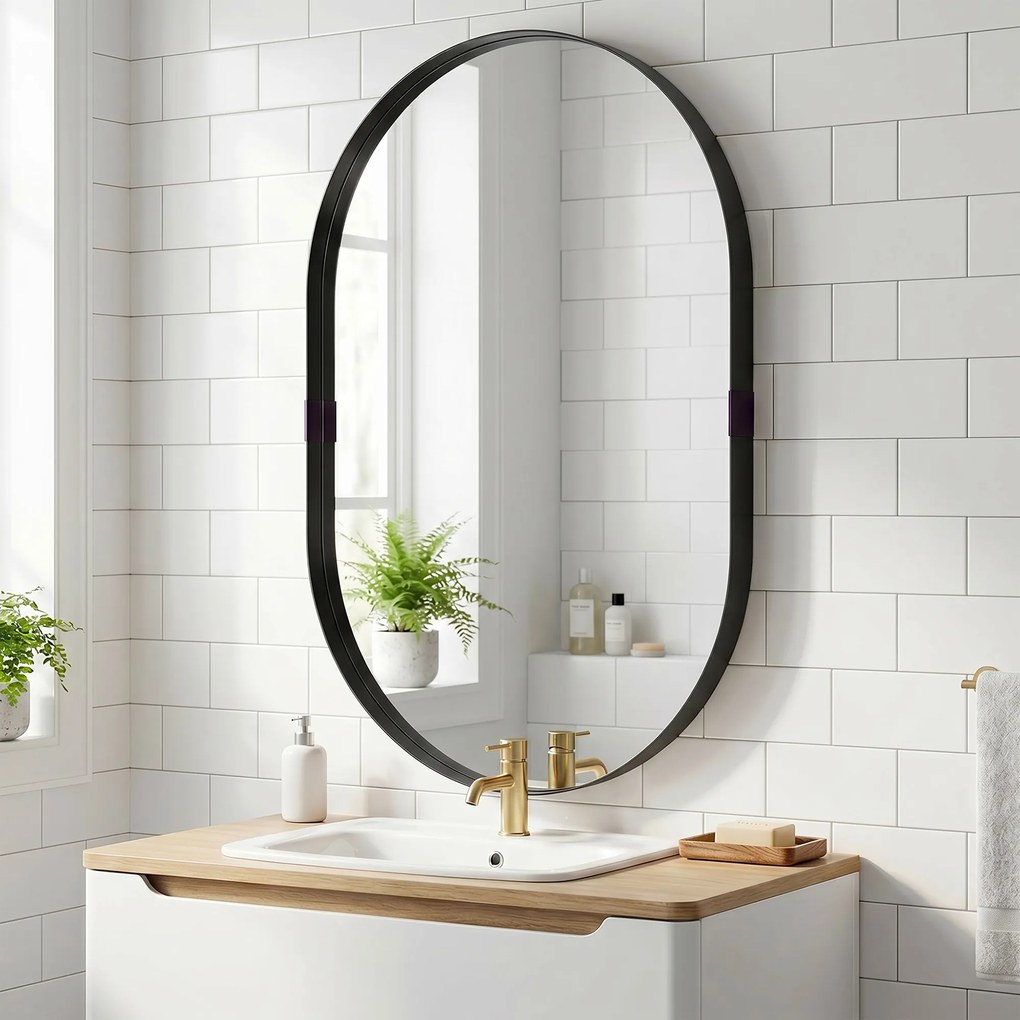 HOMCOM Oglindă de perete, oglindă decorativă 60 x 90 cm din sticlă securizată cu cadru din aluminiu, pentru dormitor, living, hol, negru | Aosom Romania