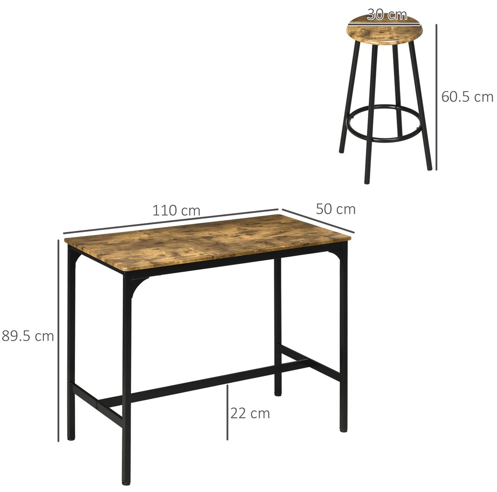 HOMCOM Scaune bar si Masa Bar, 5 piese, cu 4 Scaune Rotunde, Economie de Spațiu, Design Rustic Maro, pentru Bucătărie | Aosom Romania