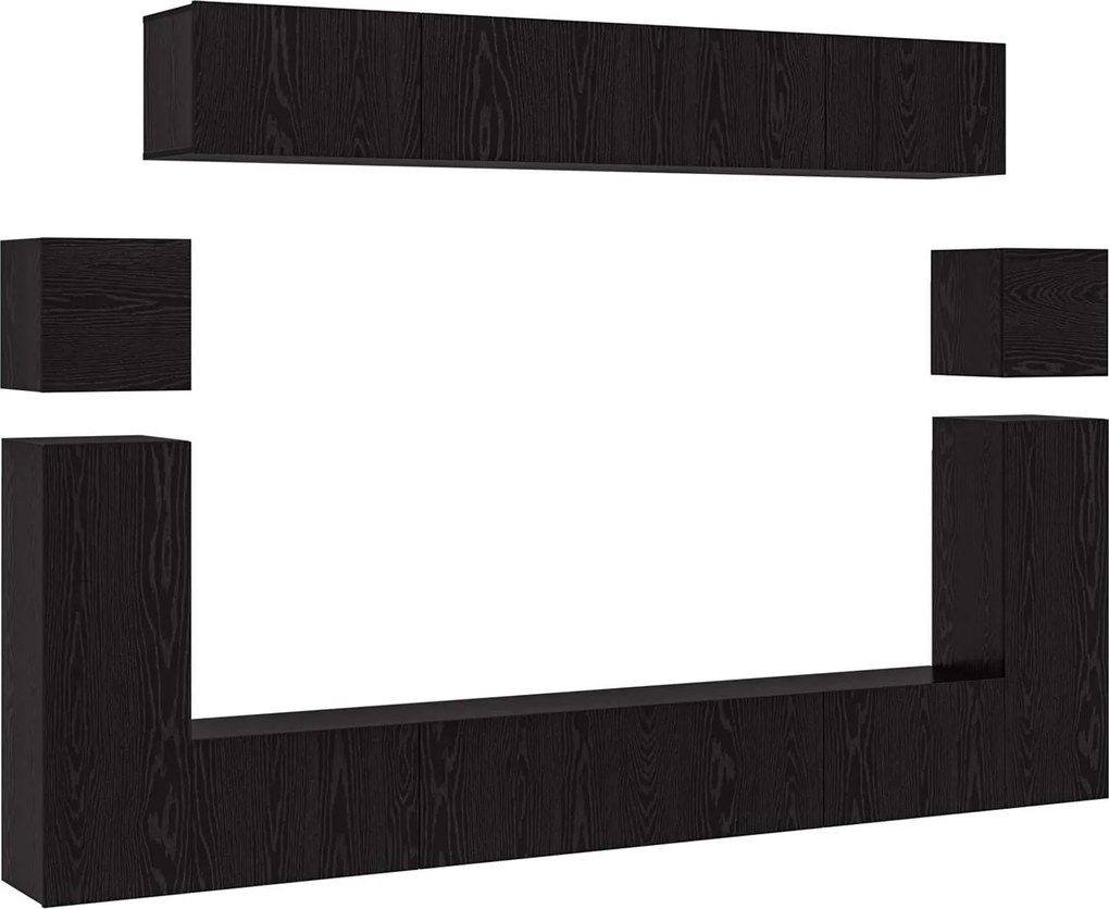 vidaXL Set comodă TV Pe perete 8 pcs Stejar Negru Lemn compozit