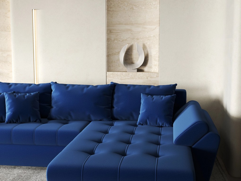 Colțar extensibil dumonde cu ladă de depozitare si sezut confortabil din spuma high-density, Loana Royal Blue II 270x185 cm