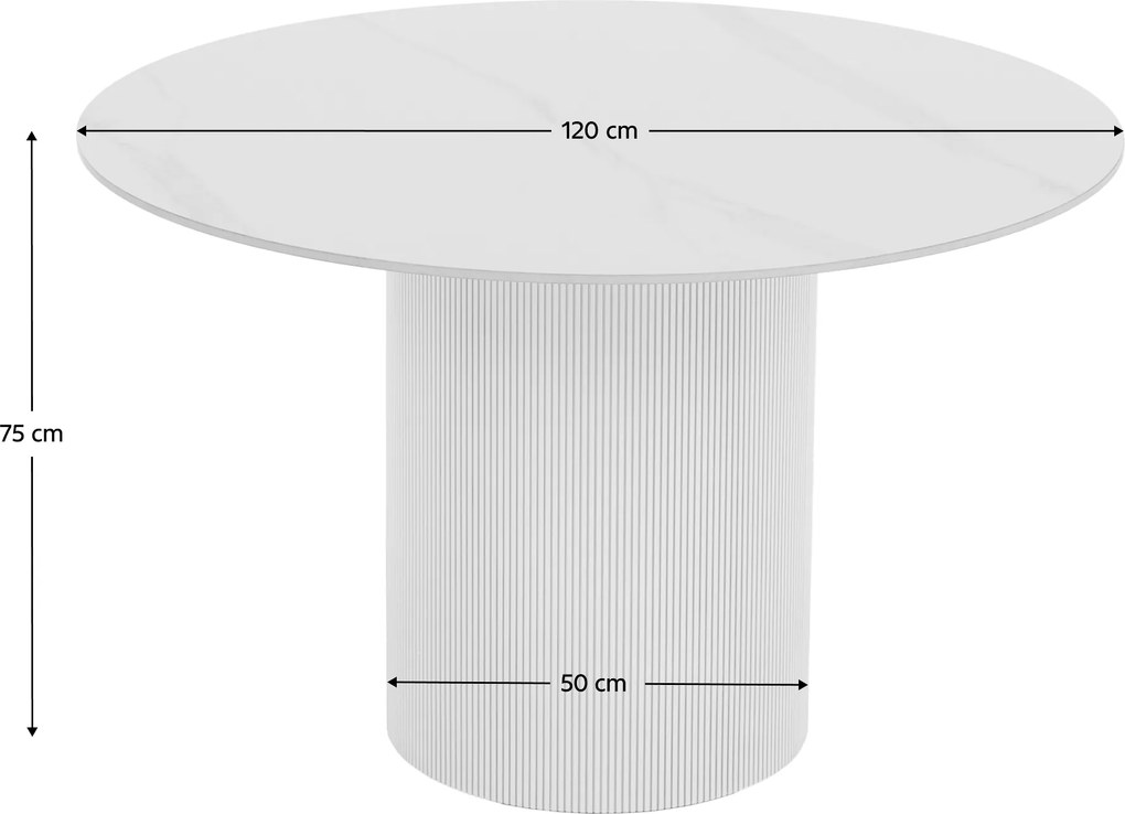 Masă de sufragerie, marmură albă/MDF, diametru 120 cm, MAHIR TIP 1