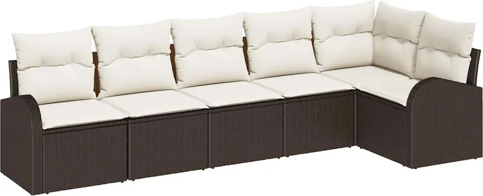 vidaXL Set de canapele pentru grădină cu pernă 6 pcs Maro Rattan poli