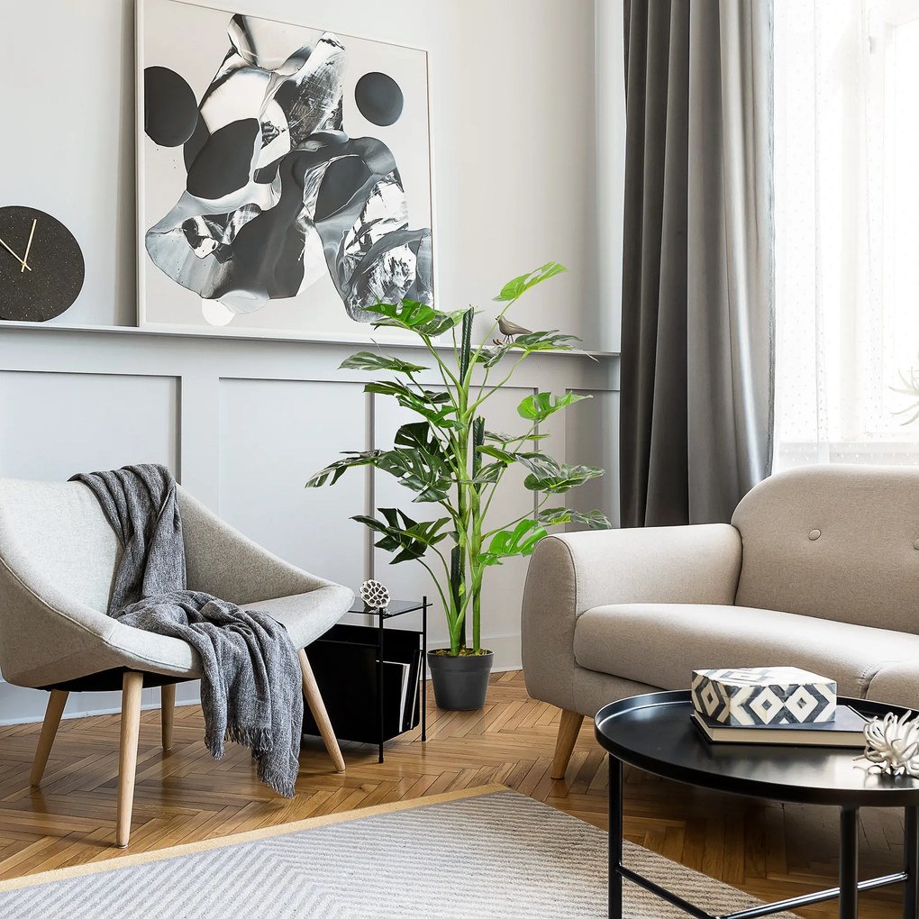 Outsunny Plante artificiale model Monstera cu 21 de frunze în ghiveci de ciment, interior sau exterior, dim. Ø16 x 100H cm | Aosom Romania