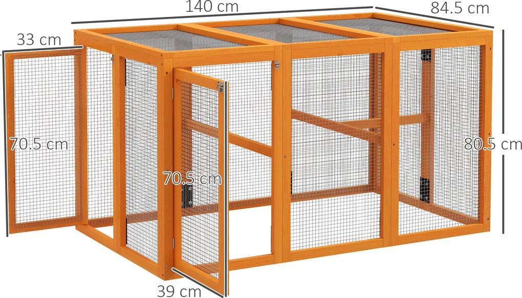 PawHut Coteț pentru 1-3 găini, cadru din lemn, plasă din oțel, design extensibil, bare de așezare din lemn, Portocaliu | Aosom Romania