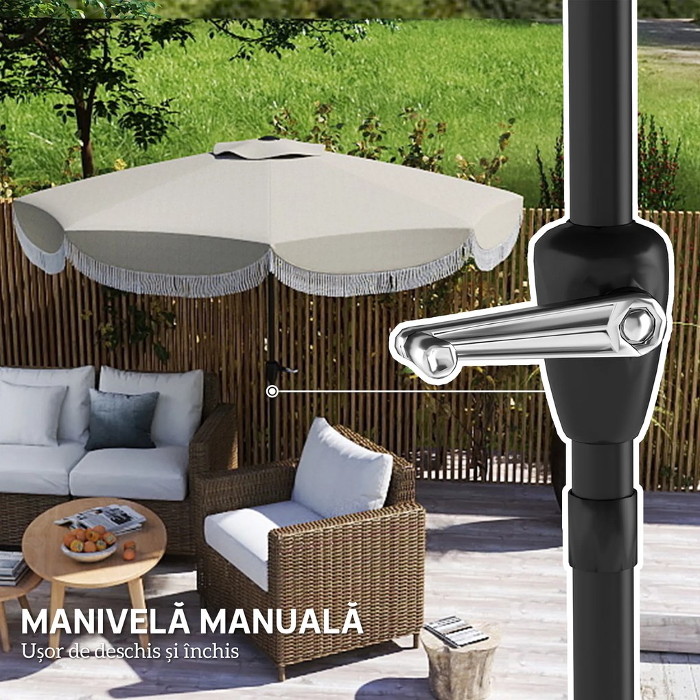 Outsunny Umbrelă de Grădină Inclinabilă 2.7x2.7 m cu Manivelă, Umbrelă Rotundă de Exterior cu 8 Spițe, din Metal și Poliester, pentru Curte sau Balcon, UV 30+, Gri Deschis | Aosom Romania