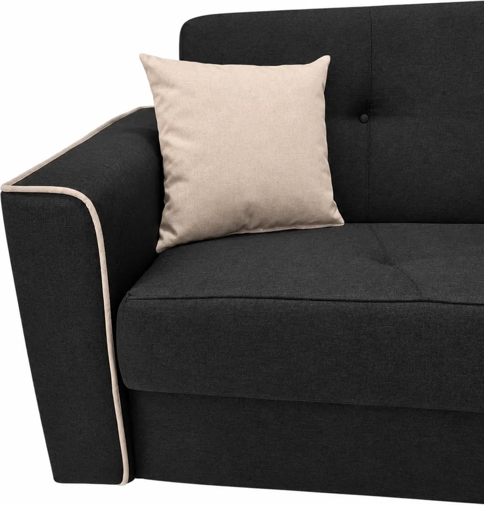 Canapea VERA extensibila, 3 locuri, lada de depozitare, stofa Gri Inchis + Bej, 225x90x90 Stofa, Gri Inchis + Bej