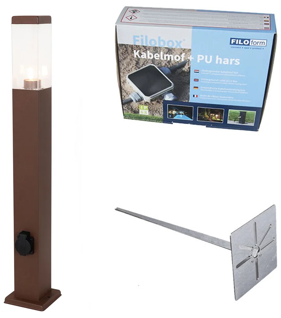 Lampă de exterior maro ruginiu 80 cm cu priză IP44 - Malios