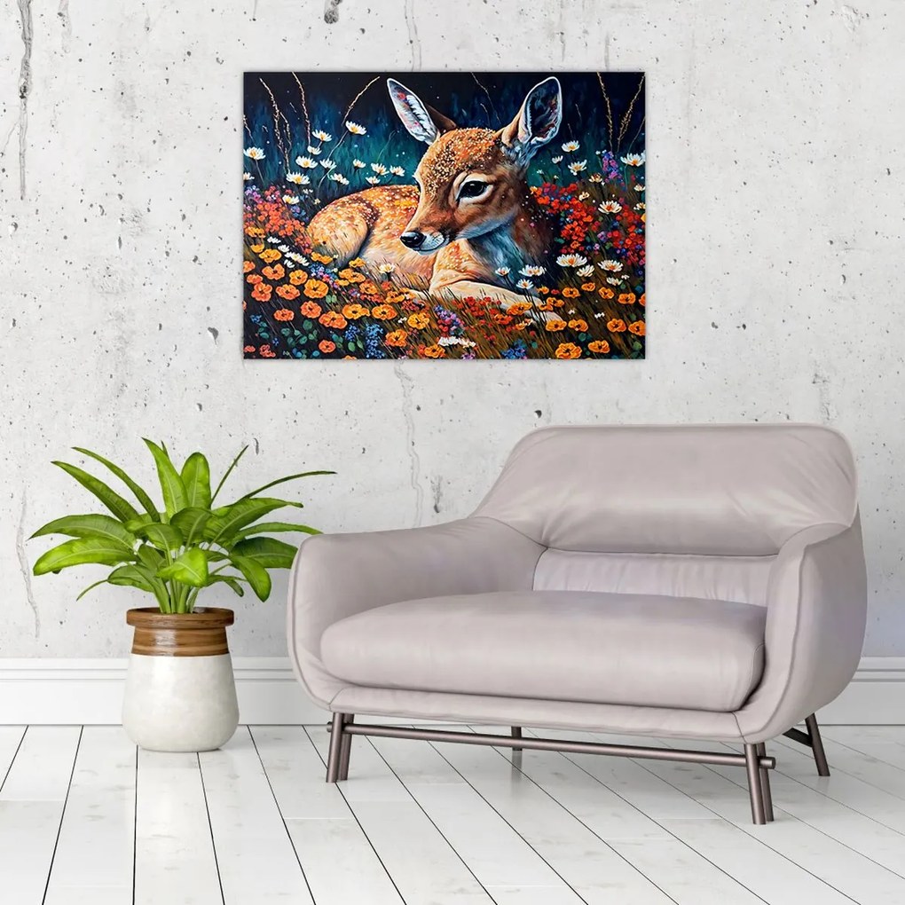 Tablou pe sticlă - Cerb pictat (70x50 cm)