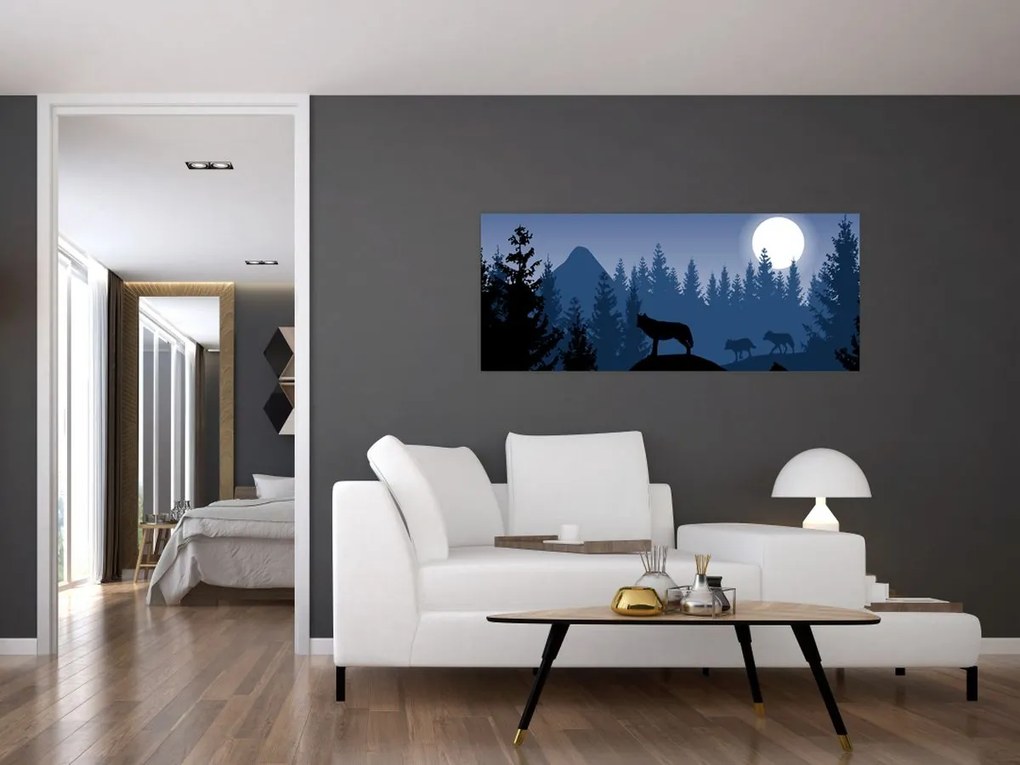 Tablou - Haita de lupi sub lună plină (120x50 cm)