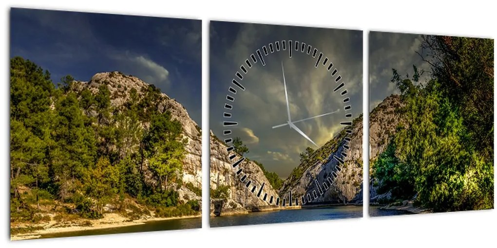 Tablou peisajului cu lac (cu ceas) (90x30 cm)