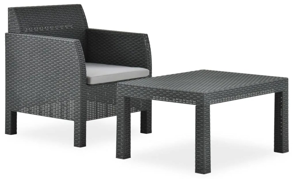 vidaXL Set mobilier de grădină cu perne, 2 piese, antracit, PP ratan