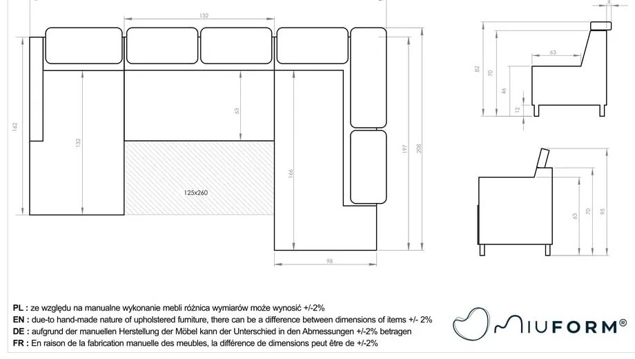 Colțar gri închis extensibil cu tapițerie din catifea (cu colț pe partea dreaptă/în formă de "U") Sweet Harmony – Miuform