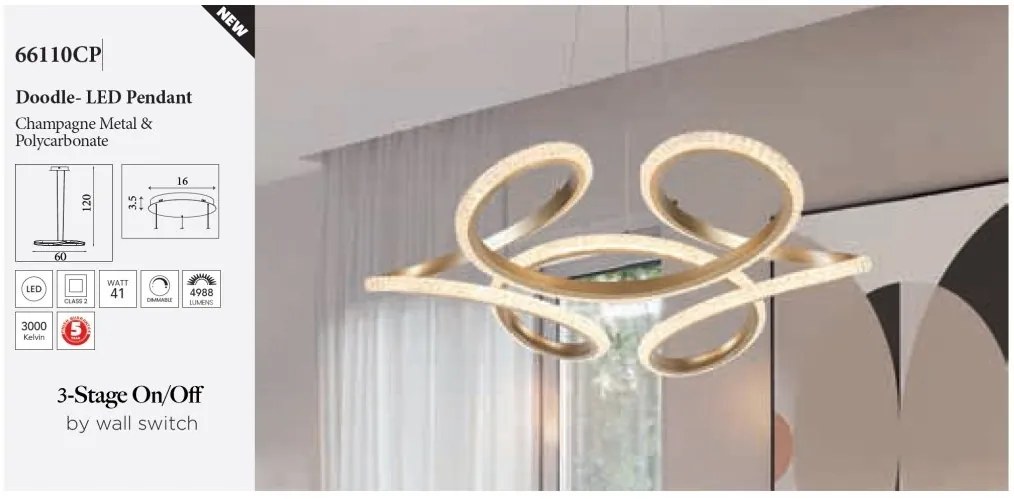 Lustra LED decorativa Doodle Champagne