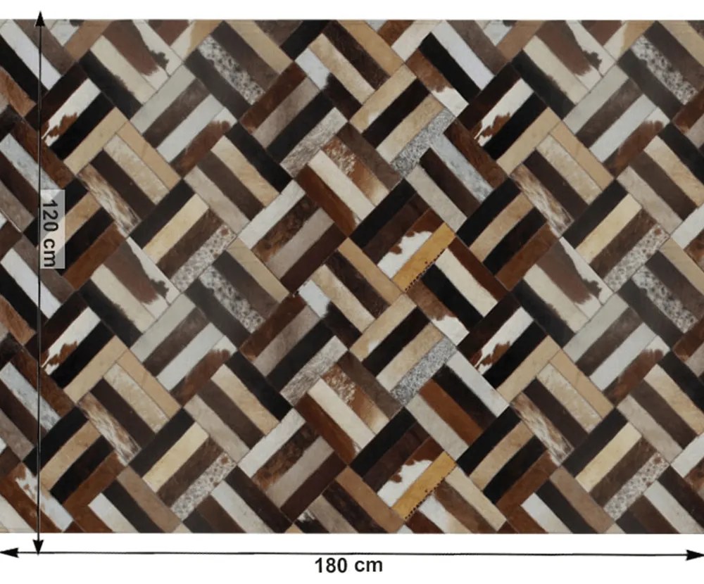 Covor de lux din piele, maro negru bej, patchwork, 120x180 , PIELE DE VITA TIP 2