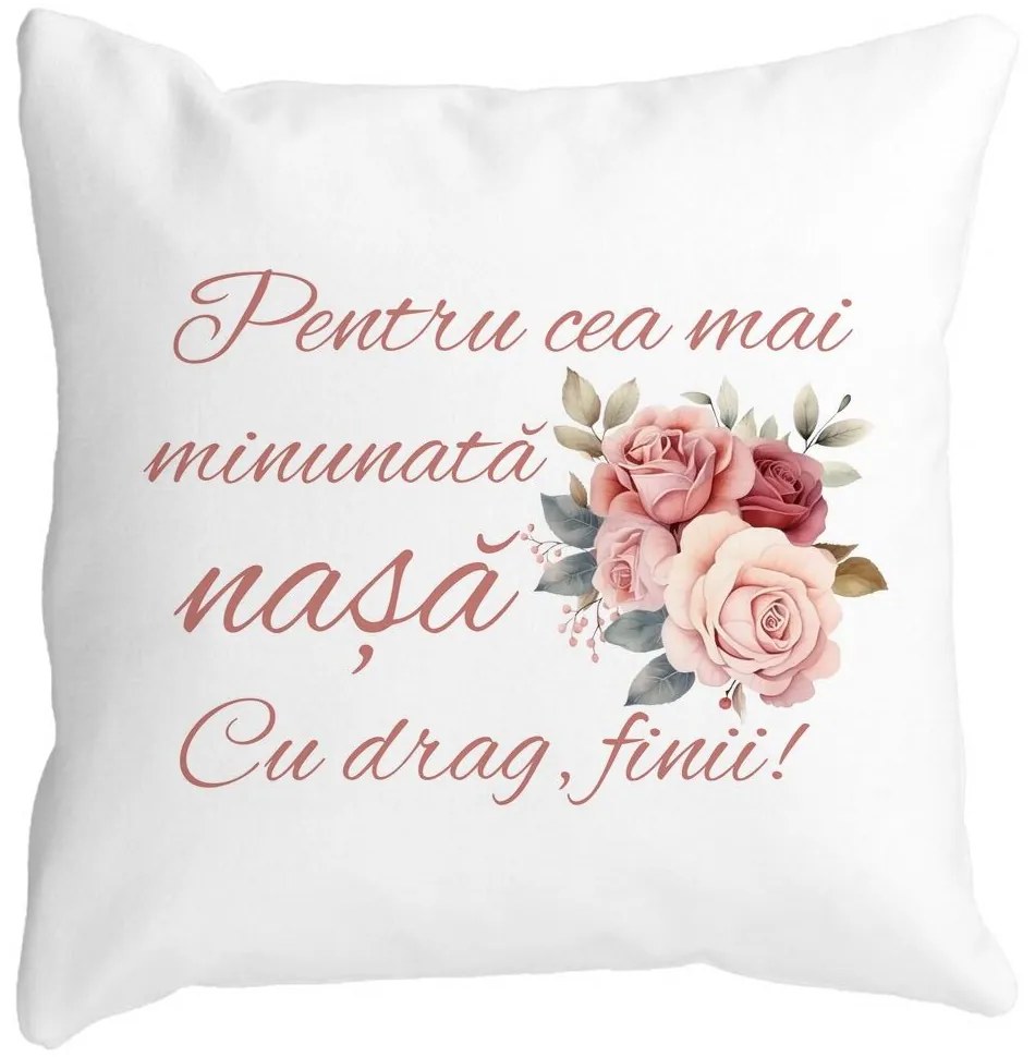 Perna Decorativa pentru Nasa 1, 40x40 cm, Alba, Mata, Husa Detasabila, Burduf