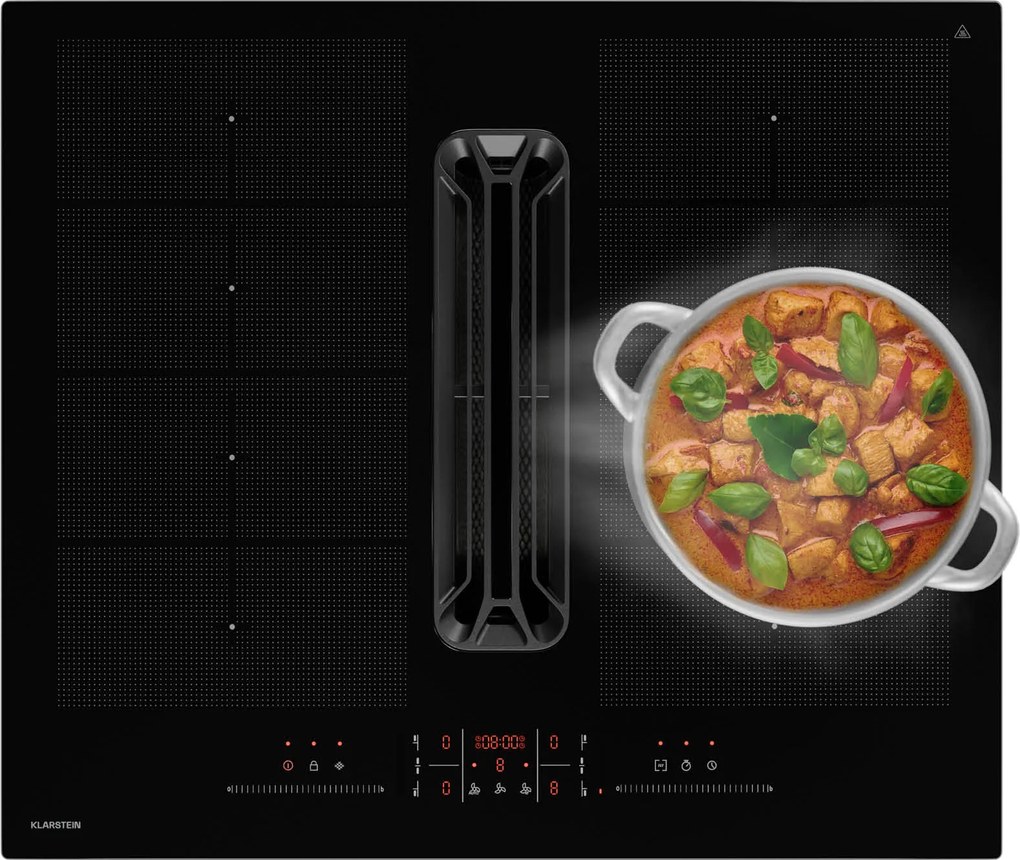 Klarstein Sistem AirJet FlexPro Down Air, plită cu inducție + hotă, zonă flexibilă, funcție Booster