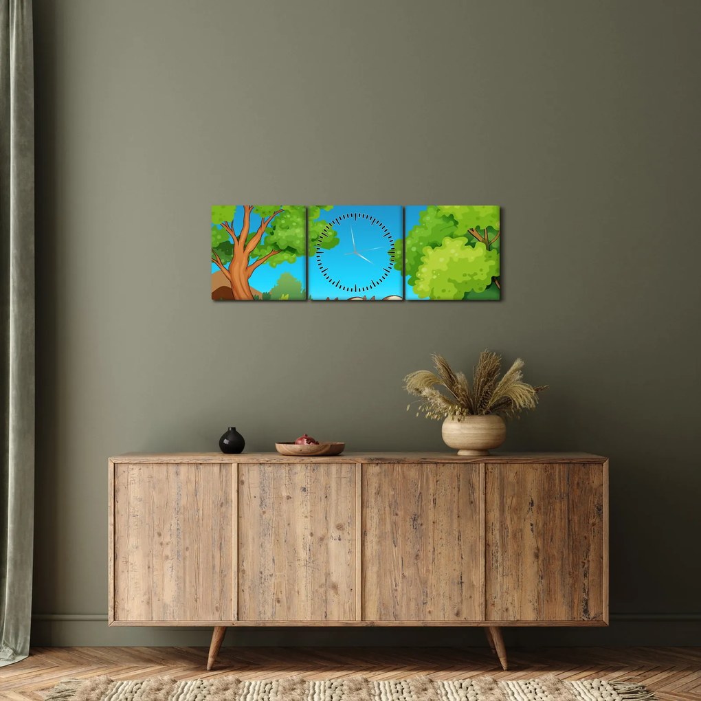 Tablou - Veverițe vesele (cu ceas) (90x30 cm)