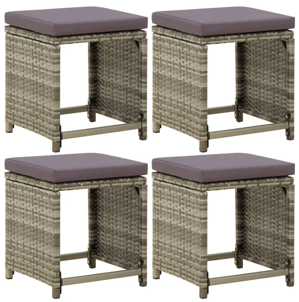 vidaXL Taburete de grădină cu perne, 4 buc., gri, poliratan