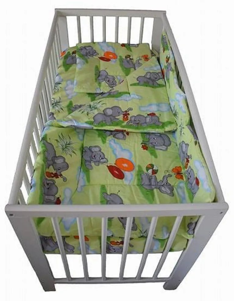Lenjerie Patut Bebe NOVOKIDS™ din BUMBAC 100% , 3 Piese, Dimensiune Universala, PILOTA INCLUSA, Model Elefant, Verde
