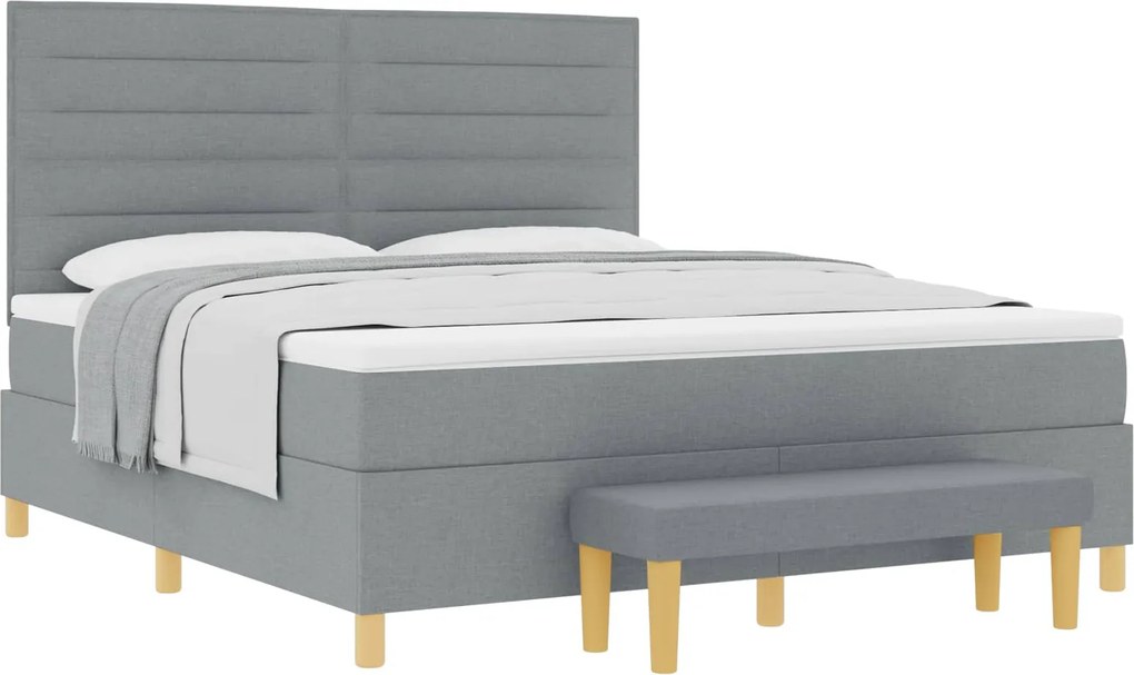 vidaXL Pat cu arcuri cu saltea Gri deschis 180 x 200 cm țesătură