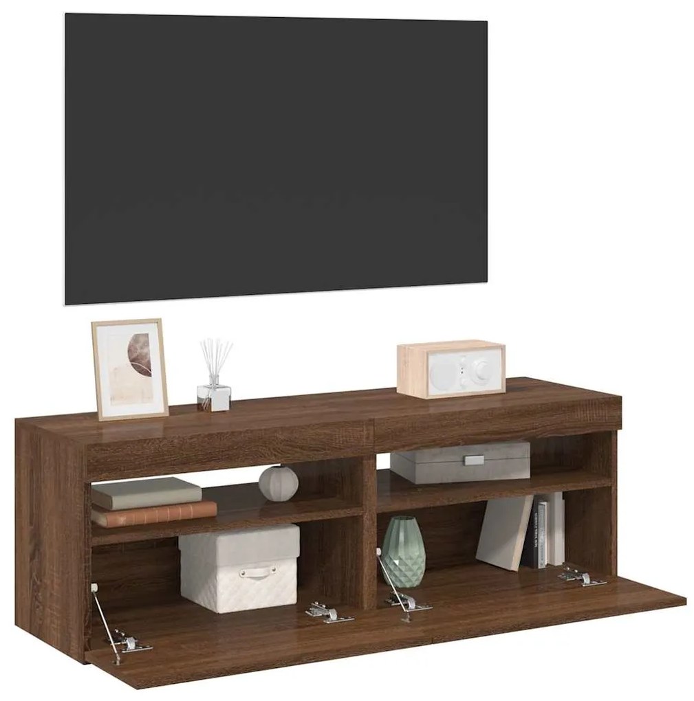 vidaXL Comode TV cu lumini LED, 2 buc., stejar maro, 60x35x40 cm