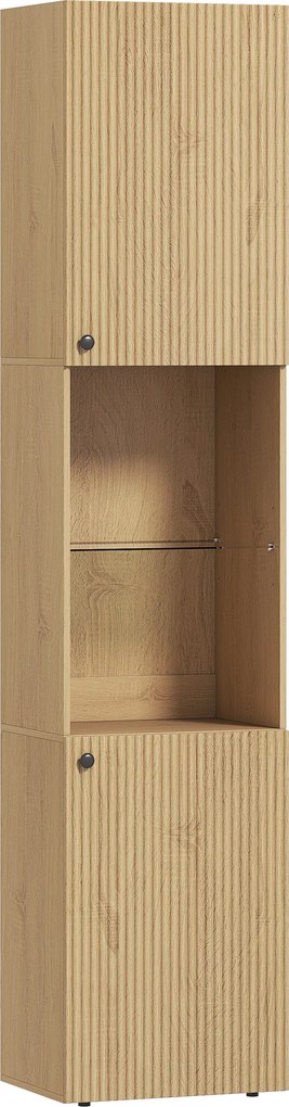 HOMCOM Coloană Baie Slim 6 Rafturi, 2 Uși, Compartimente Deschise, Raft din Sticlă Securizată, Rafturi Reglabile, Stejar | Aosom Romania