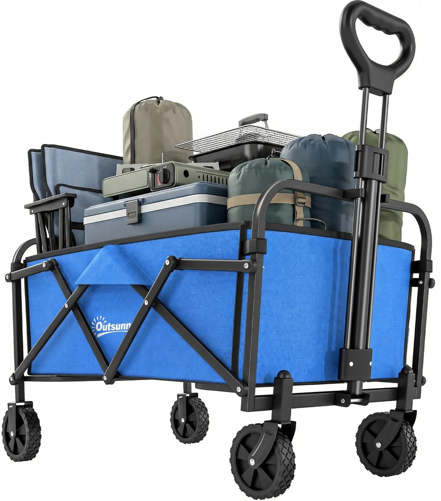 Outsunny Cărucior de grădină pliabil cu roţi mâner reglabil sarcină 68 kg pentru campanie cumpărături 81x45x89 cm albastru | Aosom Romania