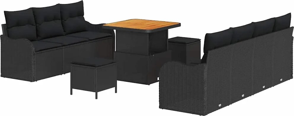 vidaXL Set de canapele pentru grădină cu pernă 10 pcs Negru poliratan