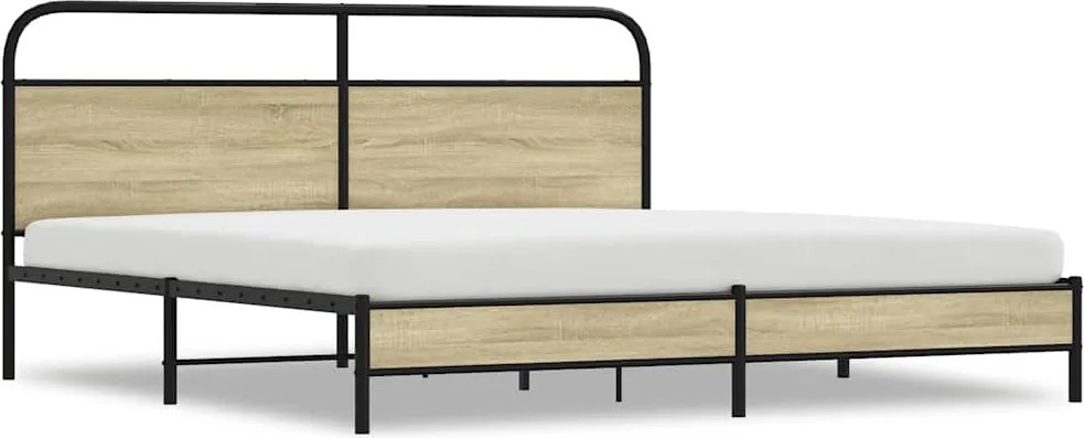 vidaXL Cadru pat metalic fără saltea, stejar sonoma, 200x200 cm