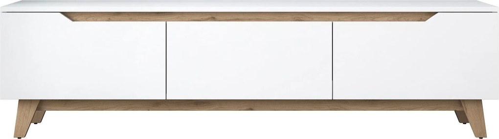 Comoda TV, alb/stejar, PAL, 180x35x49 cm