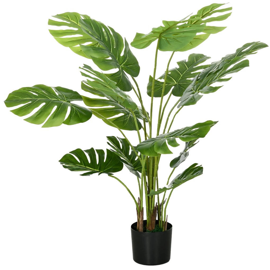HOMCOM Plantă Artificială Realistică Monstera Deliciosa, 1 Ghiveci Suplimentar și Pământ de Ciment, 17,5 cm x 17,5 cm x 120 cm, Verde | Aosom Romania