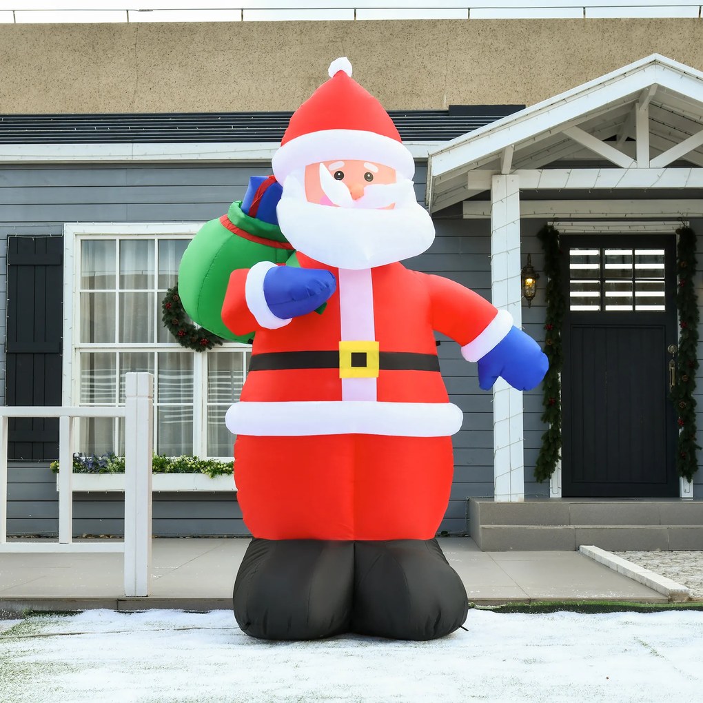 HOMCOM Moș Crăciun Gonflabil LED 2,4 m cu sac Poliester impermeabil Roșu | Aosom Romania