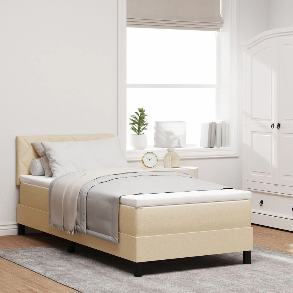 vidaXL Pat cu arcuri și saltea crem 90x200 cm Țesătură