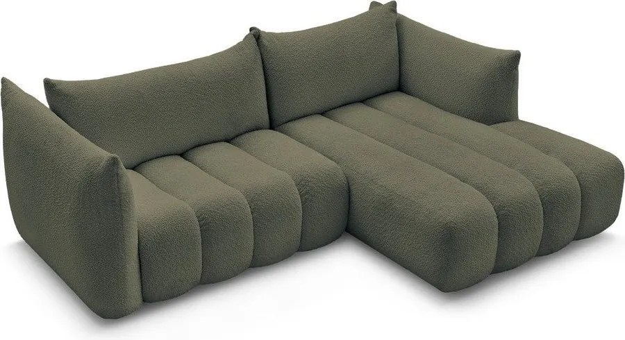 Colțar verde cu tapițerie din țesătură bouclé (cu colț pe partea dreaptă/cu șezlong) Azra – Bobochic Paris