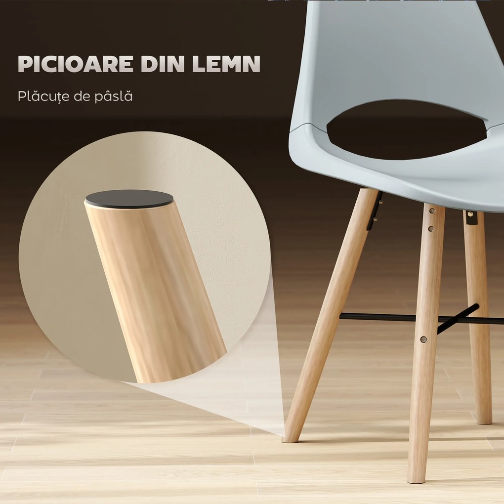 HOMCOM Set 2 Scaune de Bucătărie din Plastic și Lemn, Stil Nordic, Gri | Aosom Romania