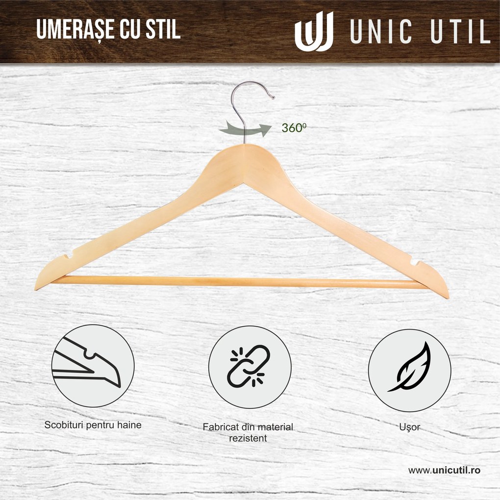 Umerase lemn unic hangers din lemn de artar, Natur, UUUM11