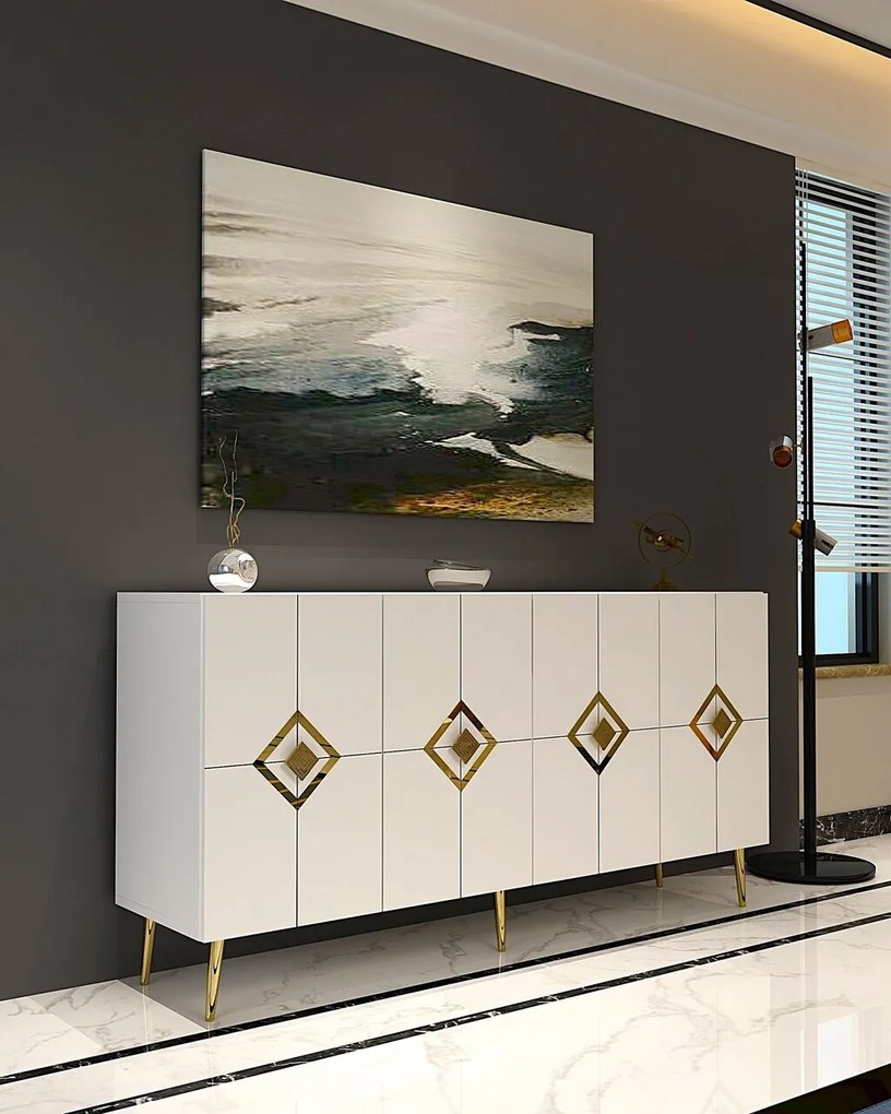 Consola, Hanah Home, Robber KB150, 150x75x35 cm, Alb/Auriu