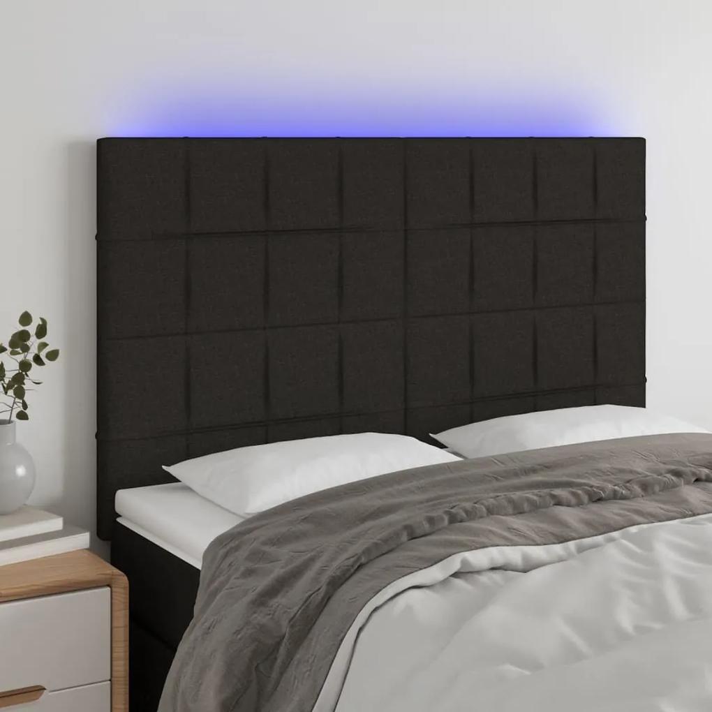 3122424 vidaXL Tăblie de pat cu LED, negru, 144x5x118/128 cm, textil