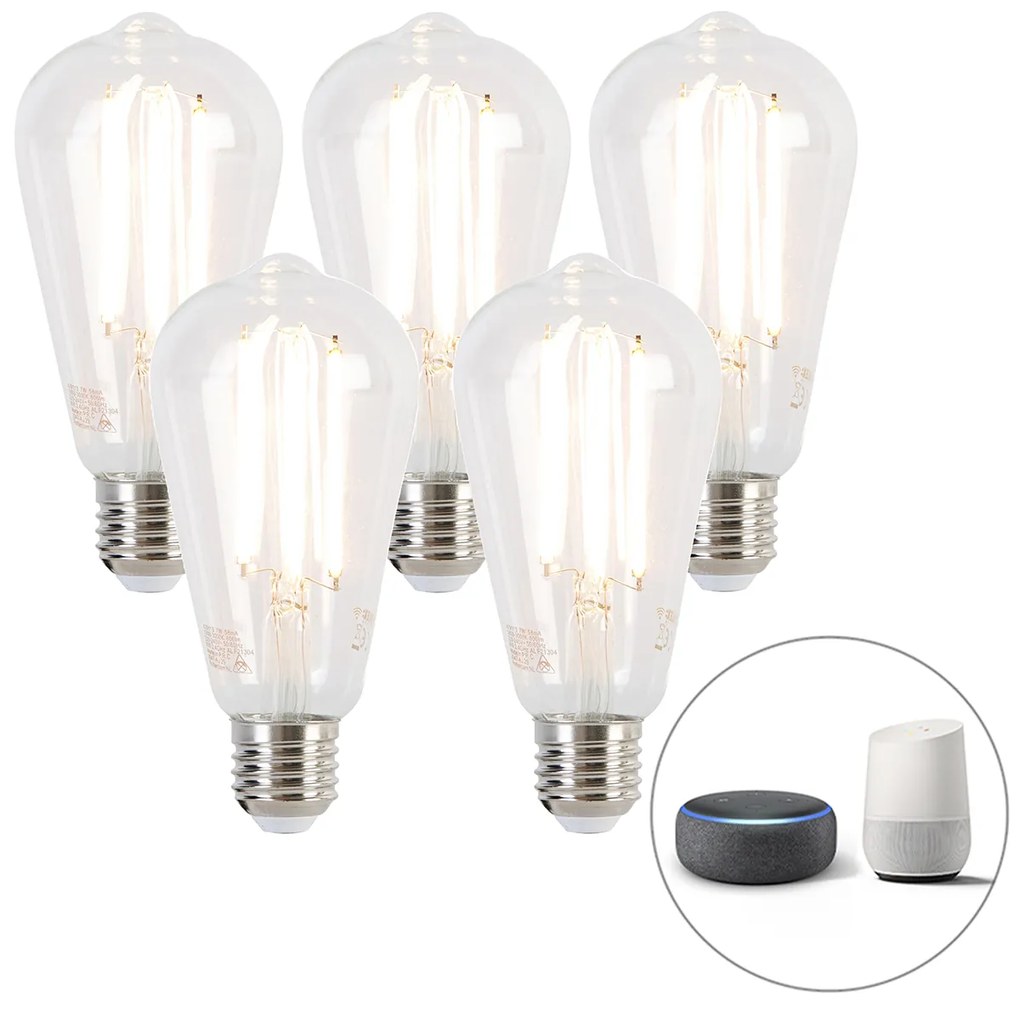 Set de 5 becuri LED inteligente E27 Dim to Warm ST64 7W 806lm 1800-3000K