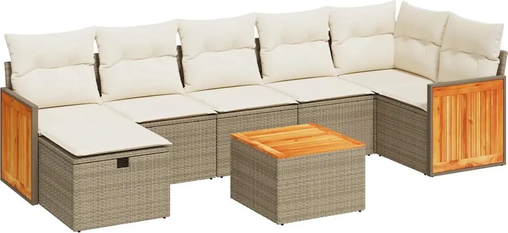 vidaXL Set canapele de grădină, 8 piese, cu perne, bej, poliratan