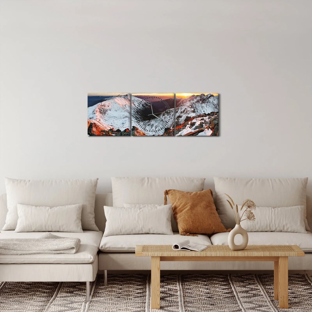 Tablou - Panoramă montană de iarnă (cu ceas) (90x30 cm)