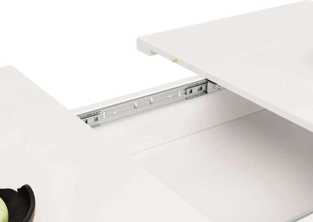 Masă de dining extensibilă cu 3 rafturi și uși din sticlă, 110-140x80x76 cm, Alb