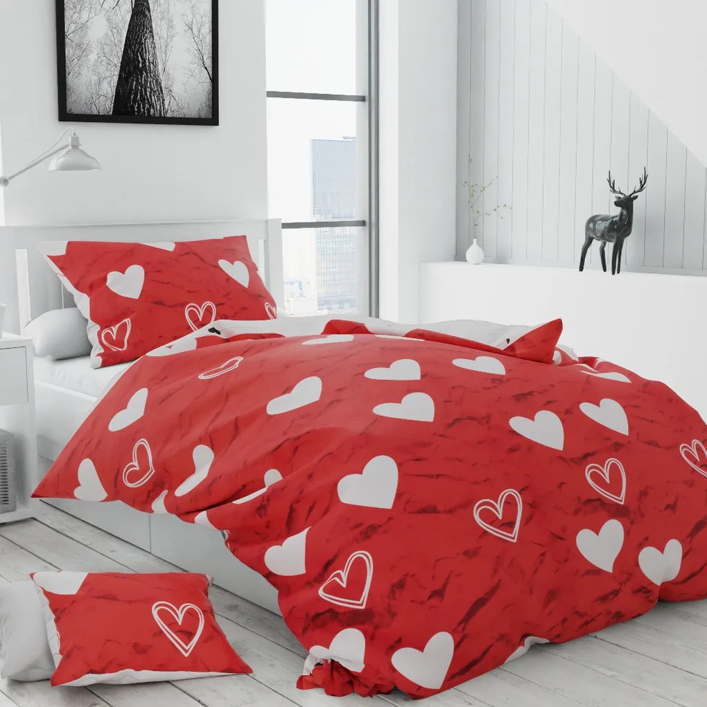 Lenjerie de pat din bumbac rosu ROSSO + husa de perna 40 x 50 cm gratuit