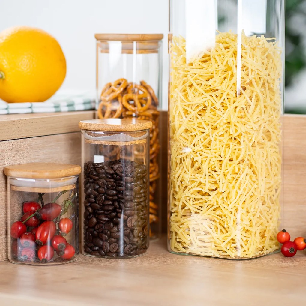 Recipient de sticlă pentru alimente cu capac 4Home Bamboo, 2000 ml, 2000 ml