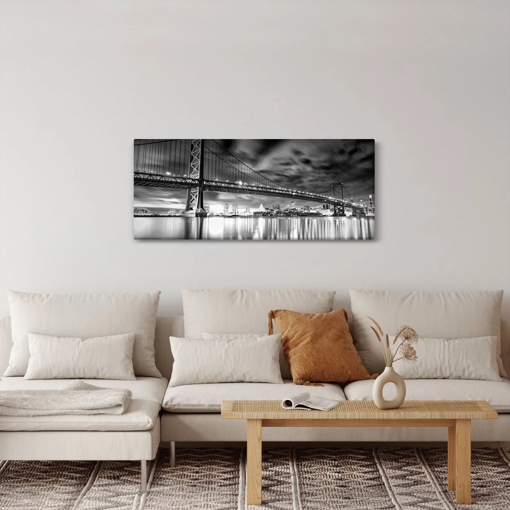 Tablou - Podul Benjamin Franklin, Philadelphia, alb-negru (120x50 cm)