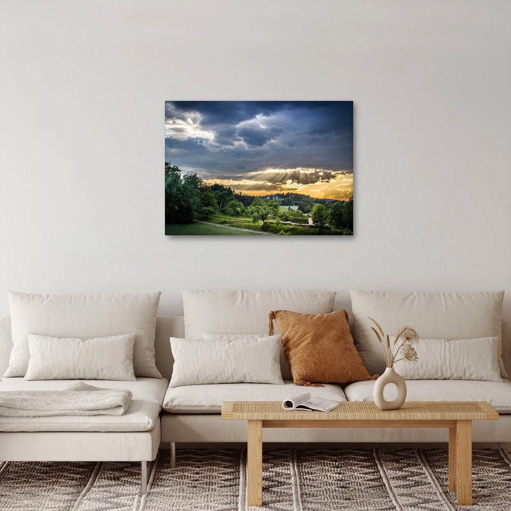 Tablou cu peisaj și raze de soare (70x50 cm)