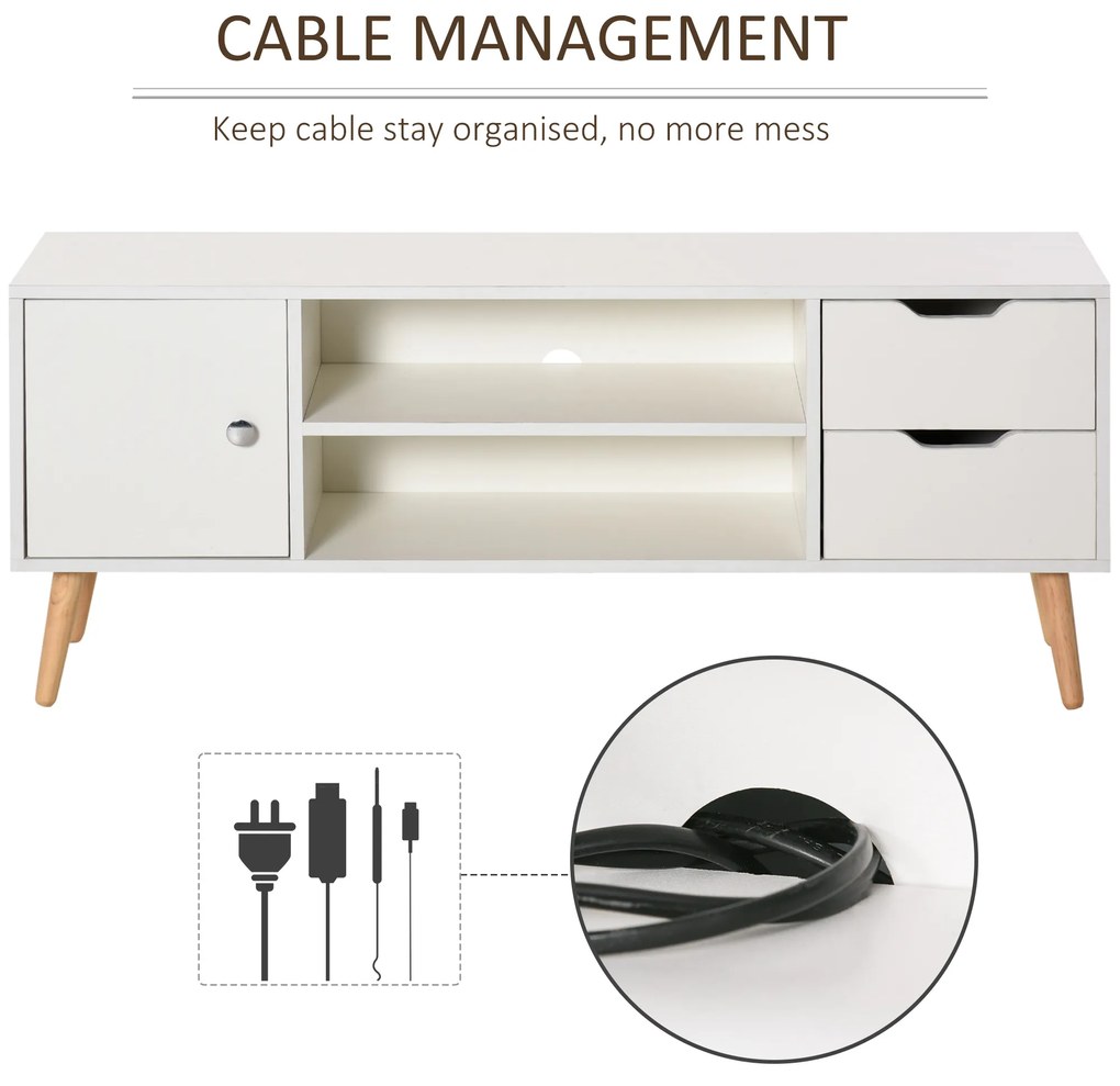 HOMCOM Mobilier Suport TV Modern din Lemn Alb, Mobilier Suport TV de Design pentru TV Max. 42" 120x28x44cm