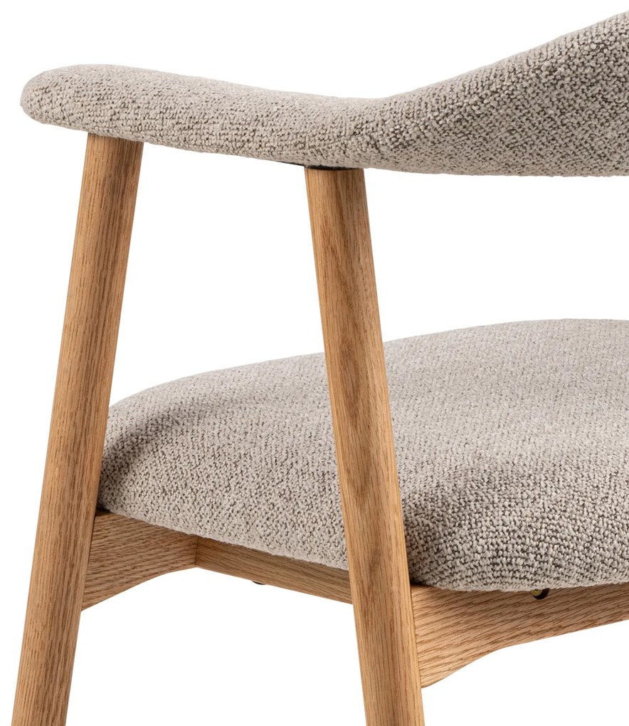 MAZZONI EXPORT ADELE Bej Latte (țesătură Monza 60)/cadru Stejar Natural - SCAUN DIN LEMN BOUCLÉ PENTRU SALON SUFRAGERIE BUCĂTĂRIE RETRO