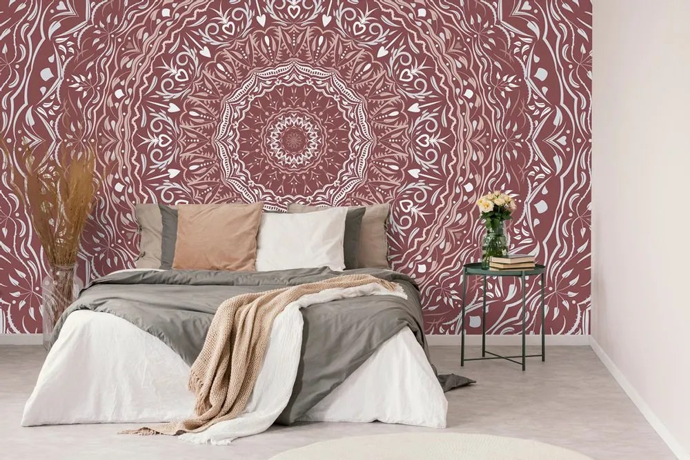 Tapet Mandala în stil vintage în nuanță de roz